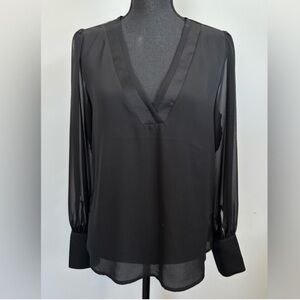 NWT Black Express v-neck with sheer sleeves